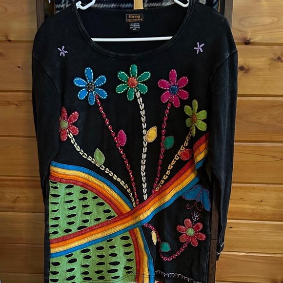 Rising International Tops - Rising International Black Sweater with Multicolor Floral Design